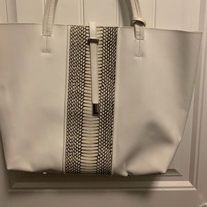 White and python print Vince Camuto tote.